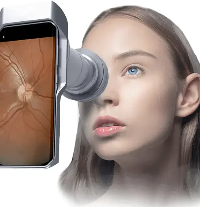 Retinógrafo avalia a saúde do fundo do olho. Modelo Eyer da Phelcom permite o exame portátil e sem dilatação.