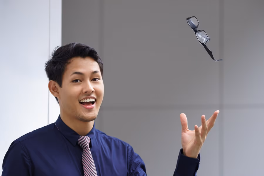 Patient enjoying visual freedom after refractive surgery.