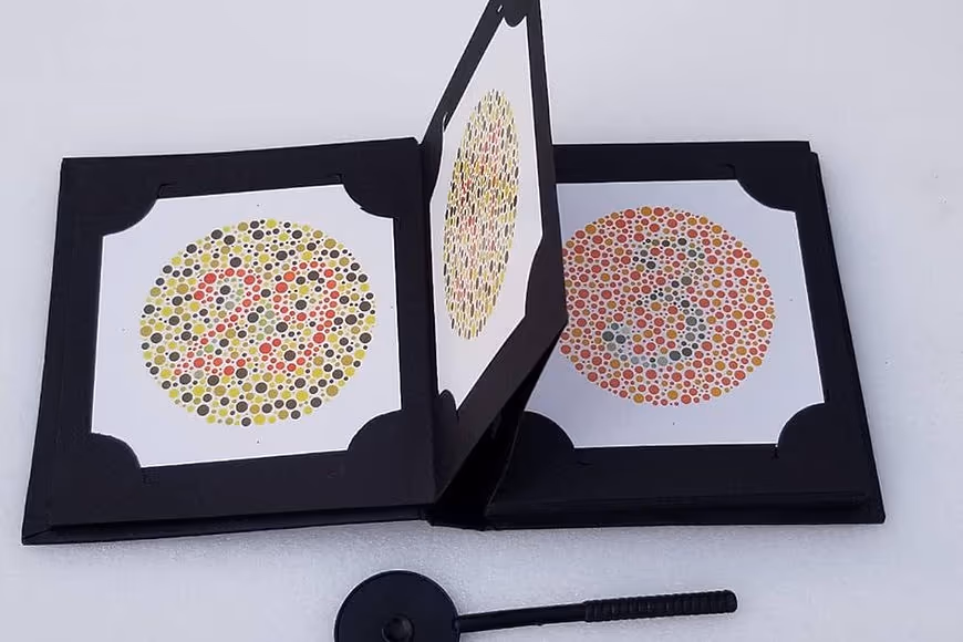 Teste de Ishihara para avaliação do daltonismo e da percepção de cores.