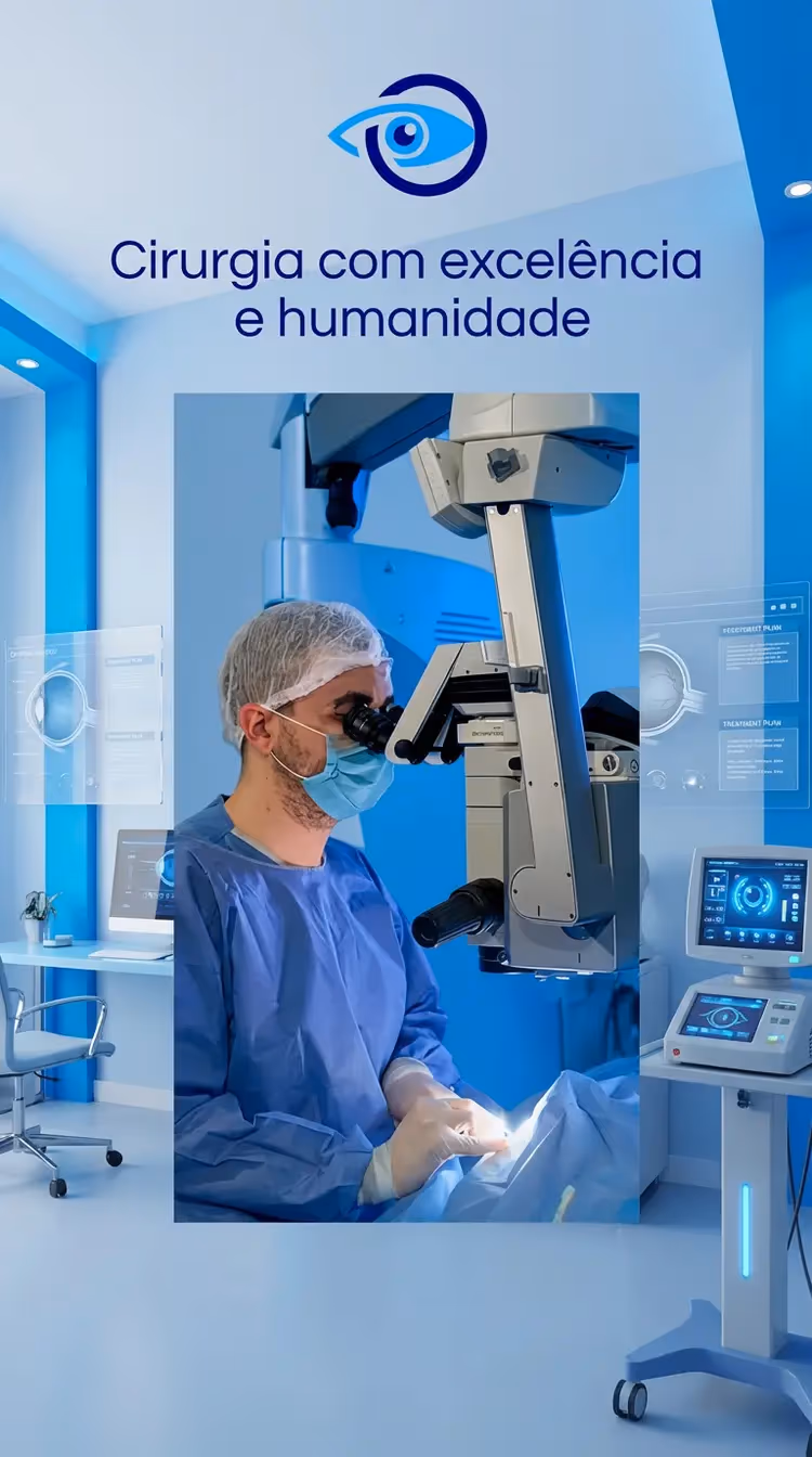 Paciente seguindo os cuidados pós-operatórios do implante de lente fácica.