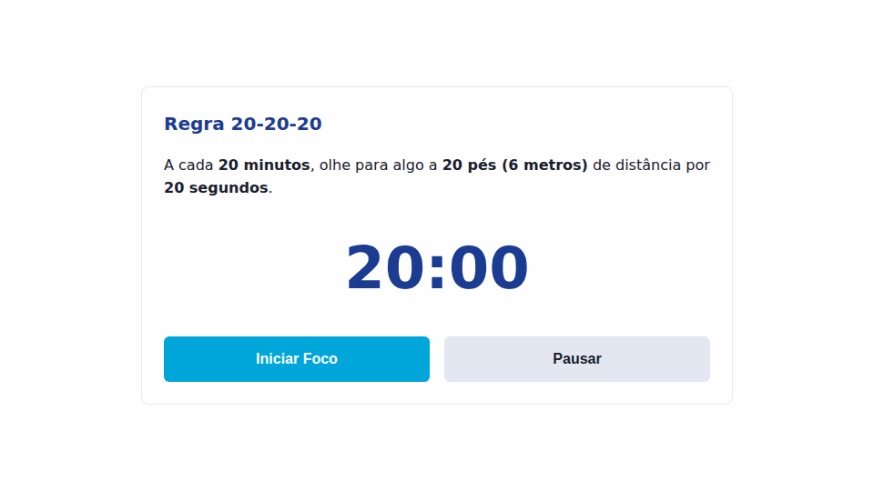 Prévia do temporizador de pausas visuais da regra 20-20-20.